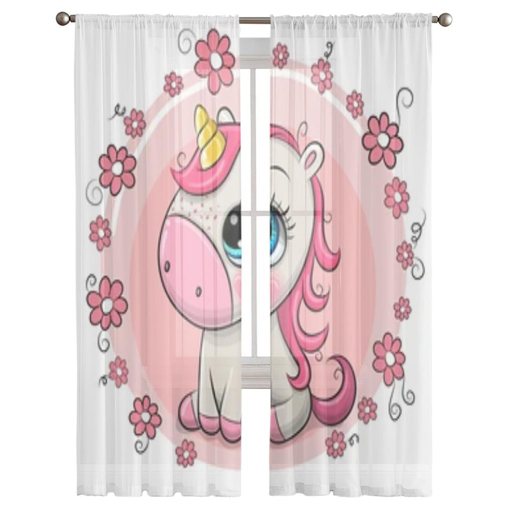 Draperii transparente cu unicorn din desene animate drăguțe pentru fereastră din sufragerie perdea transparentă din tul din voal draperii pentru dormitor