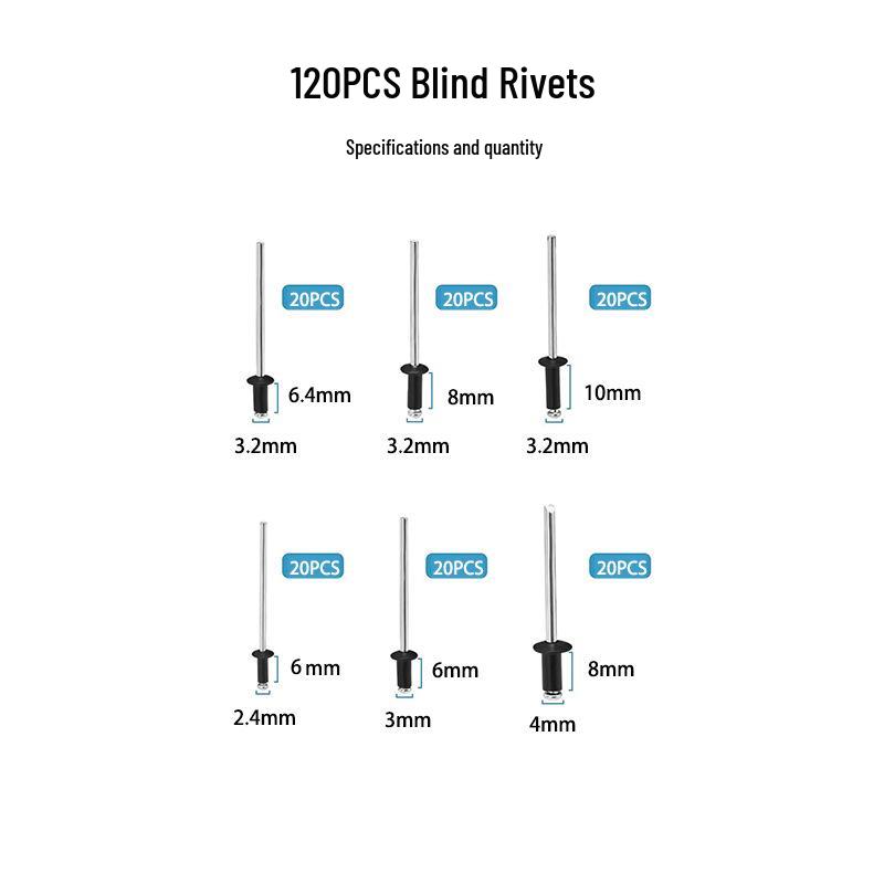 120PCS Blind Rivets Set for Construction & Metalworking