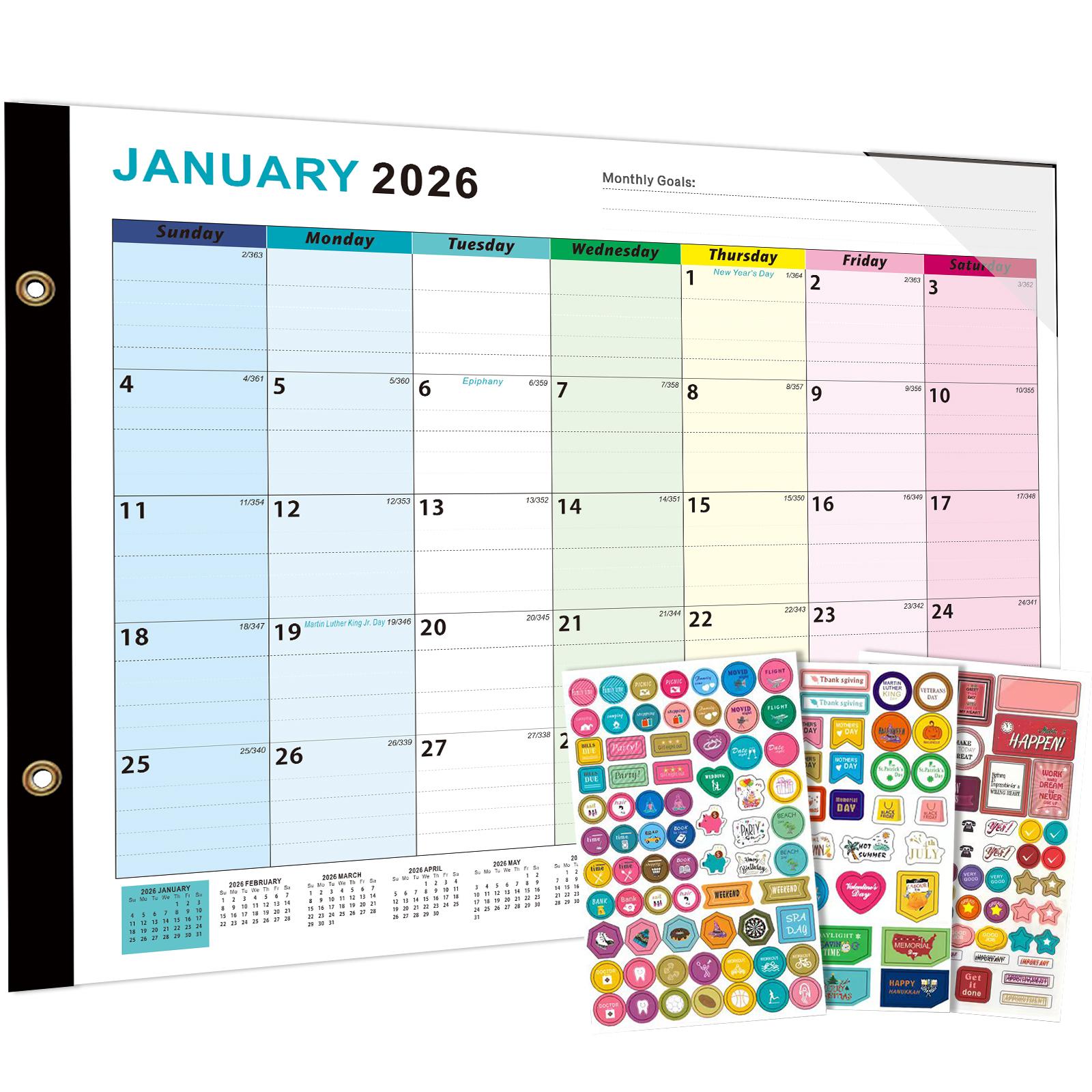 

Большой английский календарь на 2026 год, 18-месячный настенный и настольный планер One Size