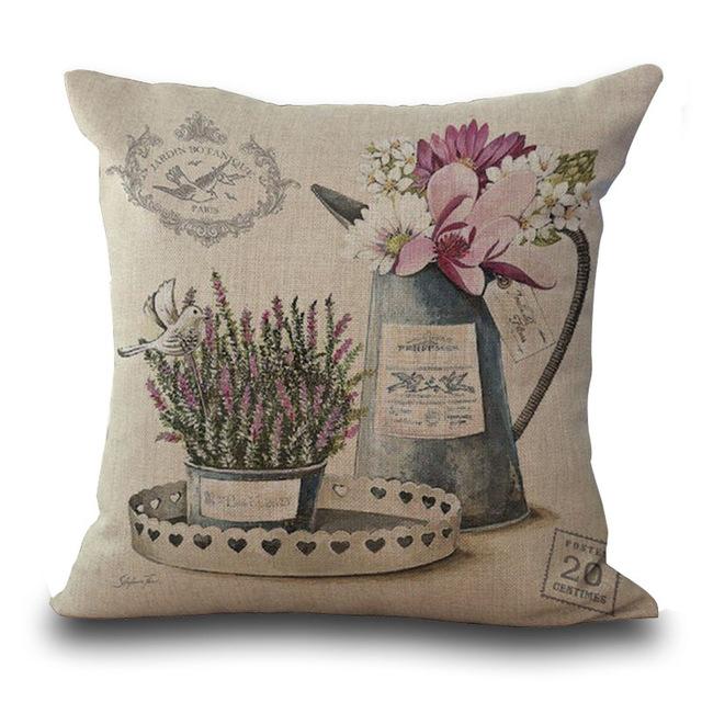 Vintage Style Decorative Throw Pillow Case Potted Flower Square Cushion Cover Polyester Cushion Cover For Sofa Home