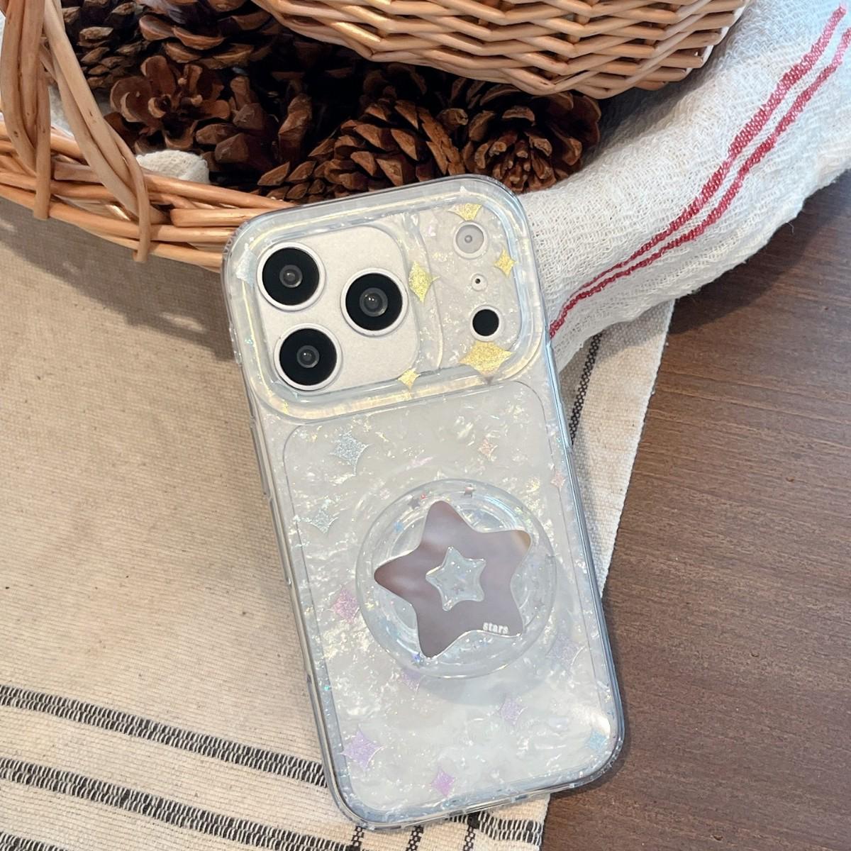 

Trendy Shell Texture iPhone 16 Pro Case with Star Design, Compatible with 15 Pro and 17 Pro Max iPhone 15 Pro Max