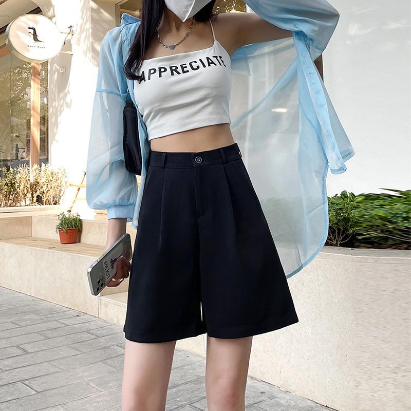 2024 Autumn High-Waist Women's A-Line Slimming Mid-Length Wide-Leg Shorts