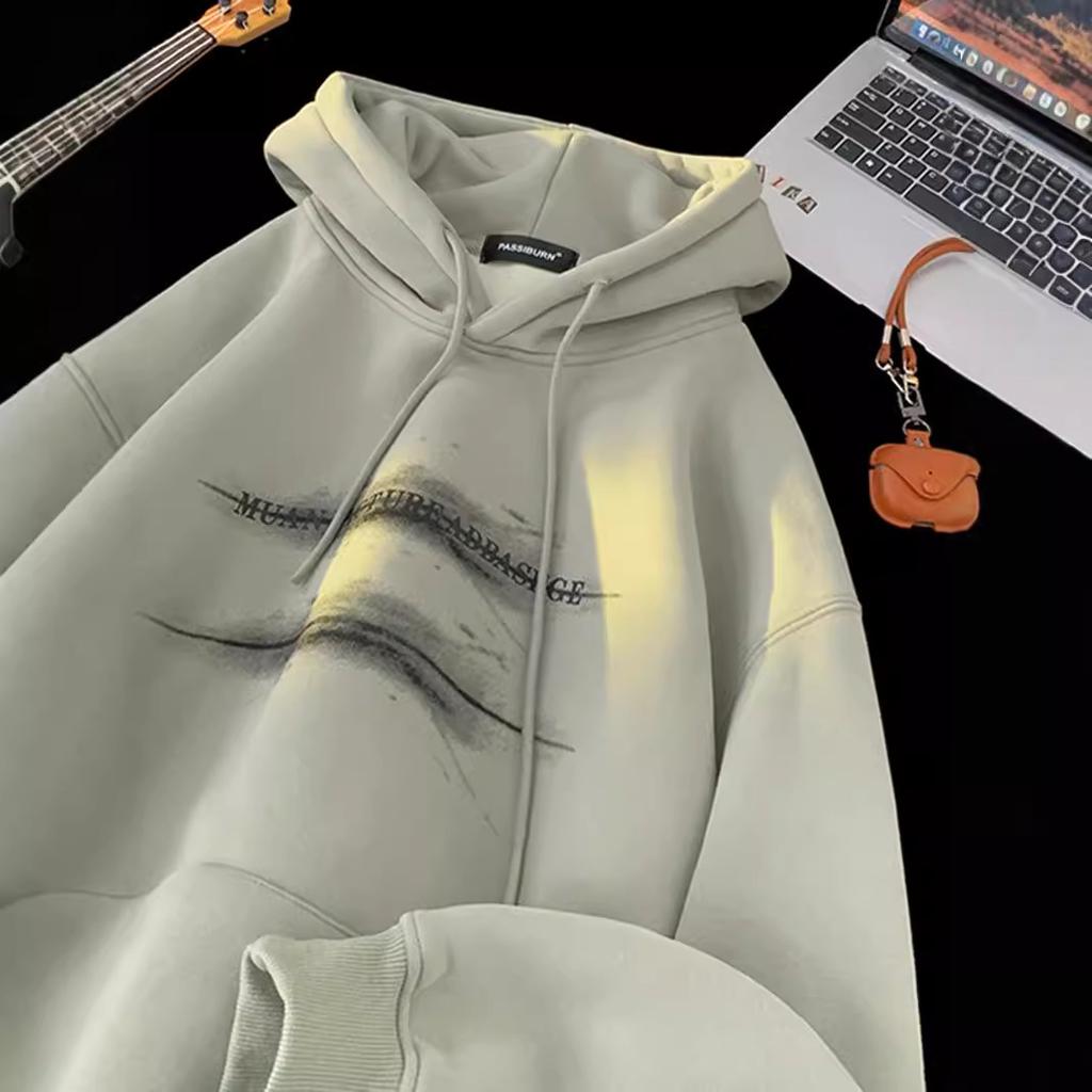 American Printed Couple Sweater Mens Autumn Vintage Everyday Relaxed Fit Hooded Athletic Jacket