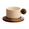 Traditional Ceramic Tea Mug With Wooden Base Large Capacity Cup For Coffee Hot Drink And Home Decoration