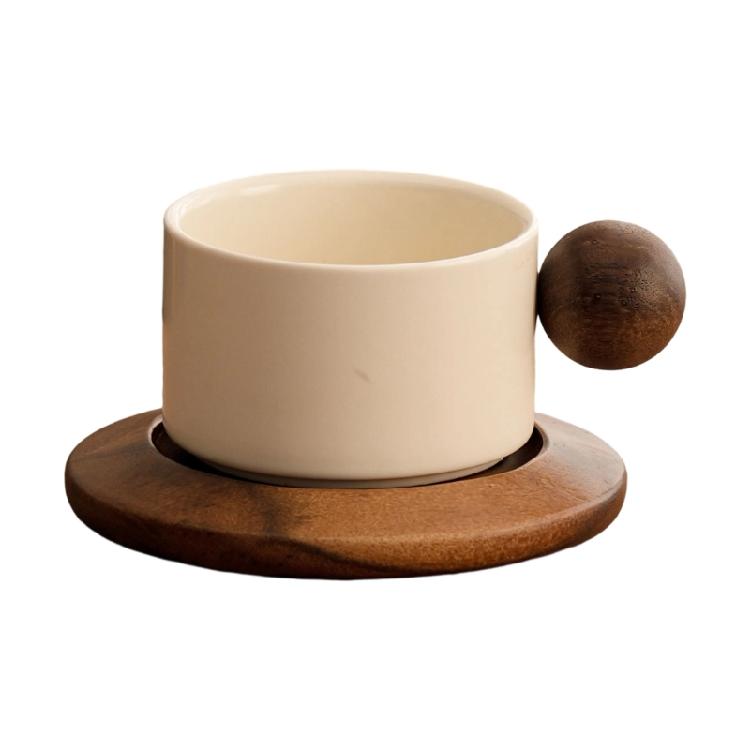 Traditional Ceramic Tea Mug With Wooden Base Large Capacity Cup For Coffee Hot Drink And Home Decoration