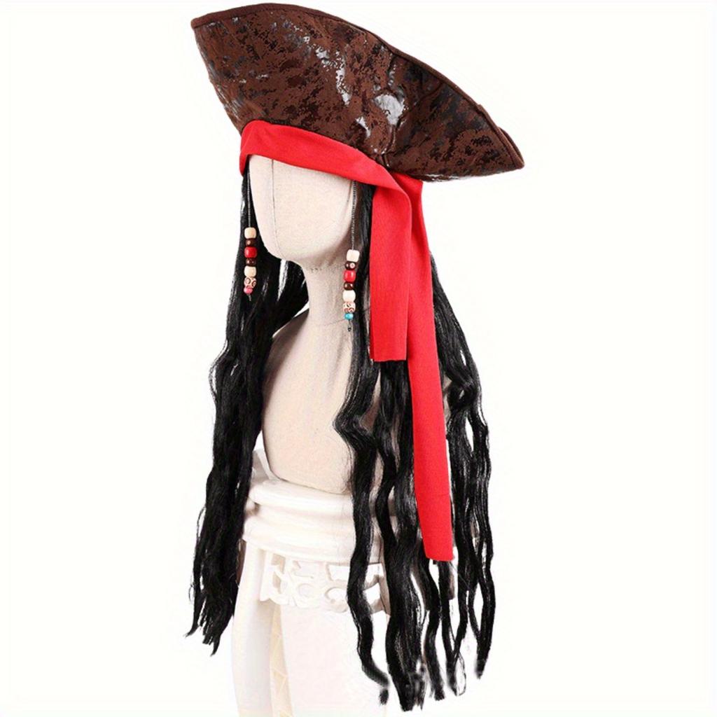 Synthetic Black Long Curly Wig Pirate Captain Cos Wig Cosplay Wig