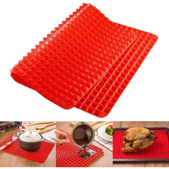 Top Pyramid Pan | 16 x 11 inches Large Red Pyramid/Raised Cone Shaped Healthy Silicone Mat for Cooking, Baking and Roasting | Superb Non-Stick Food