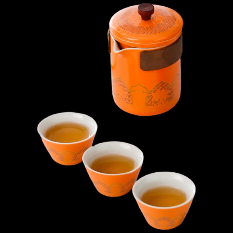 Керамический чайный набор Wo Ding Ancient Charm для путешествий с одним чайником и тремя чашками