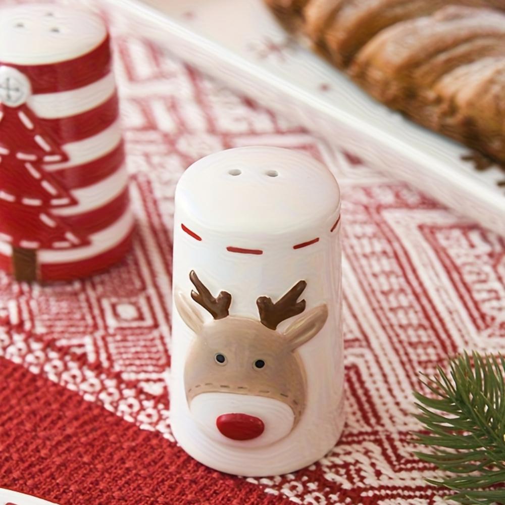 Scandinavian Santa Claus Ceramic Salt and Pepper Shaker Creative Embossed Peppermill High-Quality Seasoning Bottle, Best for Christmas