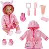7 PCS Reborn Baby Doll Bathrobe Rabbit Pattern with Slippers and Bath Playset for 17-22 Inch Baby Doll Accessories with Mirror, Comb, Soap, and Bath