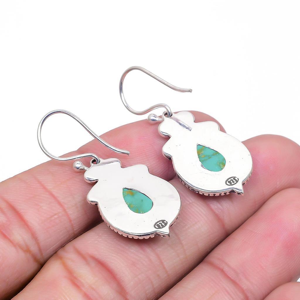 Copper Turquoise 925 Sterling Silver Earring V7399, Cyan Earring, Pear Earring, Valentin's Day Gift, Gift For Her, Birthday Gift, Handmade Jewelry, Si