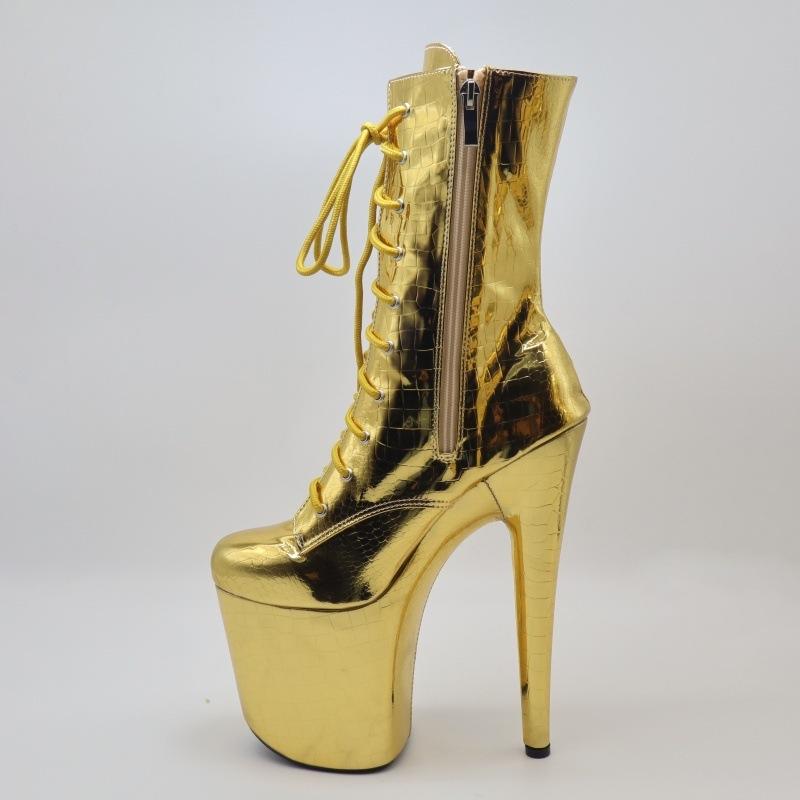 20Cm Yellow Short Boots, Nightclub Model Dancer Shoes, Pole Dance Shoes for Performance, Snake Pattern Super High Heel Hollow YKC
