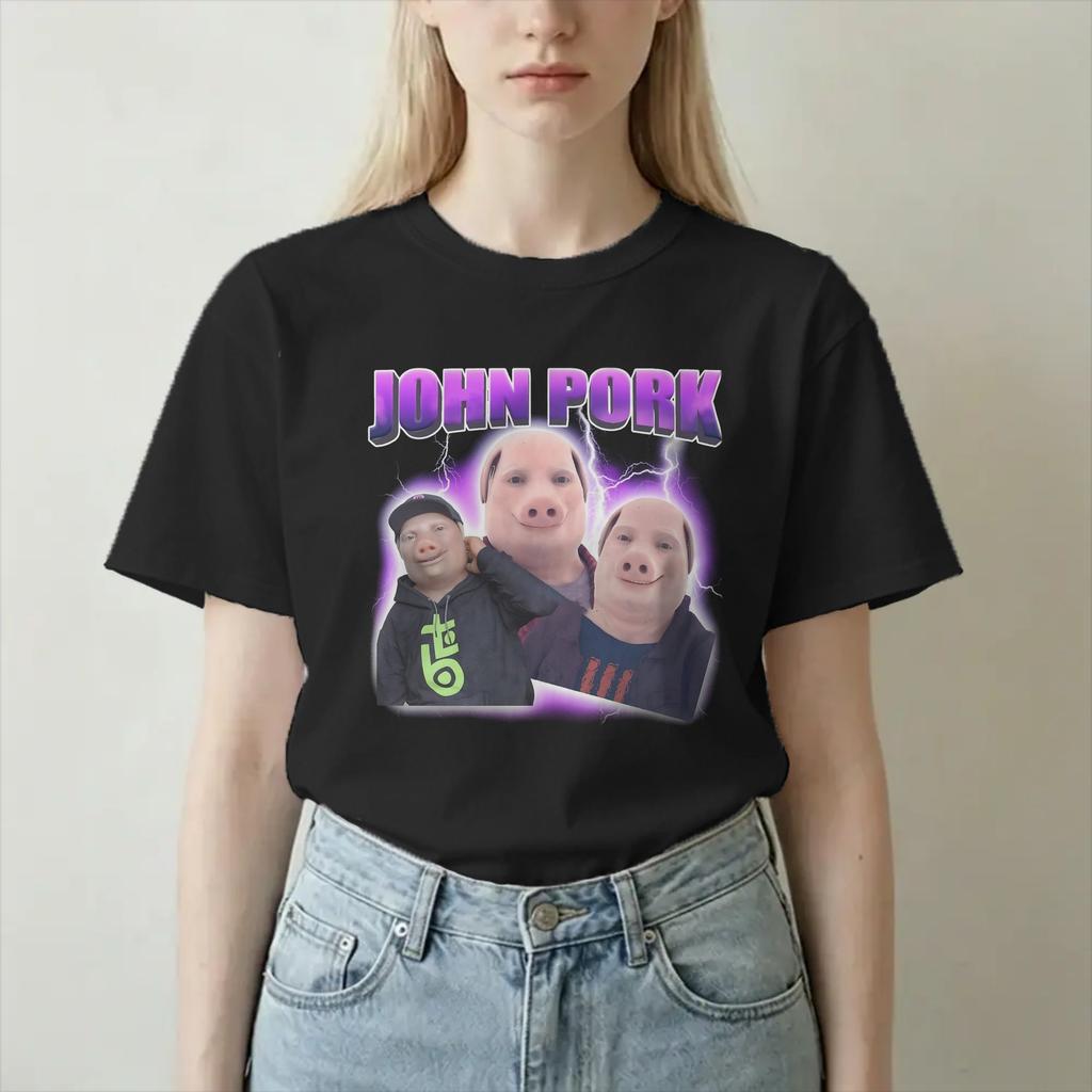 Unisex Unisexs Tshirt John Pork Funny Brainrot Meme Casual Cotton Tees Short Sleeve T Shirt Round Neck Tops Plus Size