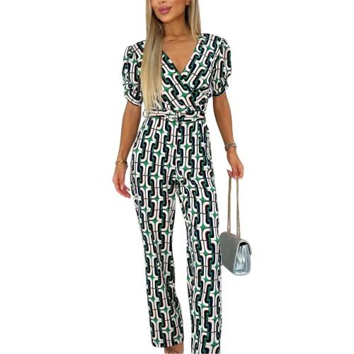 AX Paris Damen Geometrisches Muster Jumpsuit mit Gürtel