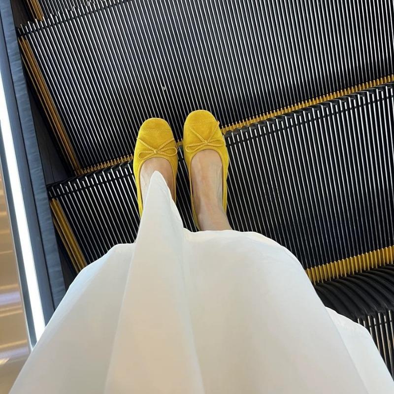Princess Xiangchen's New Bow-tie Yellow Single Shoes Women's Flat-soled Shallow-mouth Shoes Soft-soled Doudou Shoes Ballet Shoes