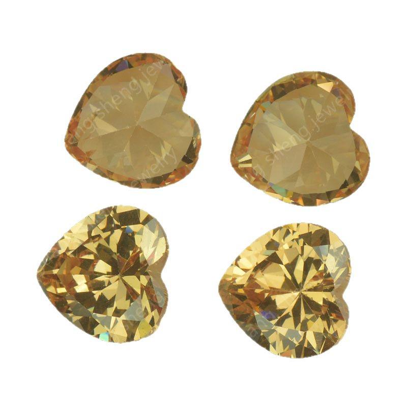 Champagne Heart Shape Moissanite Gemstone and Diamond Ring in 3EX Peach Yellow Tone 0.3ct 4mm
