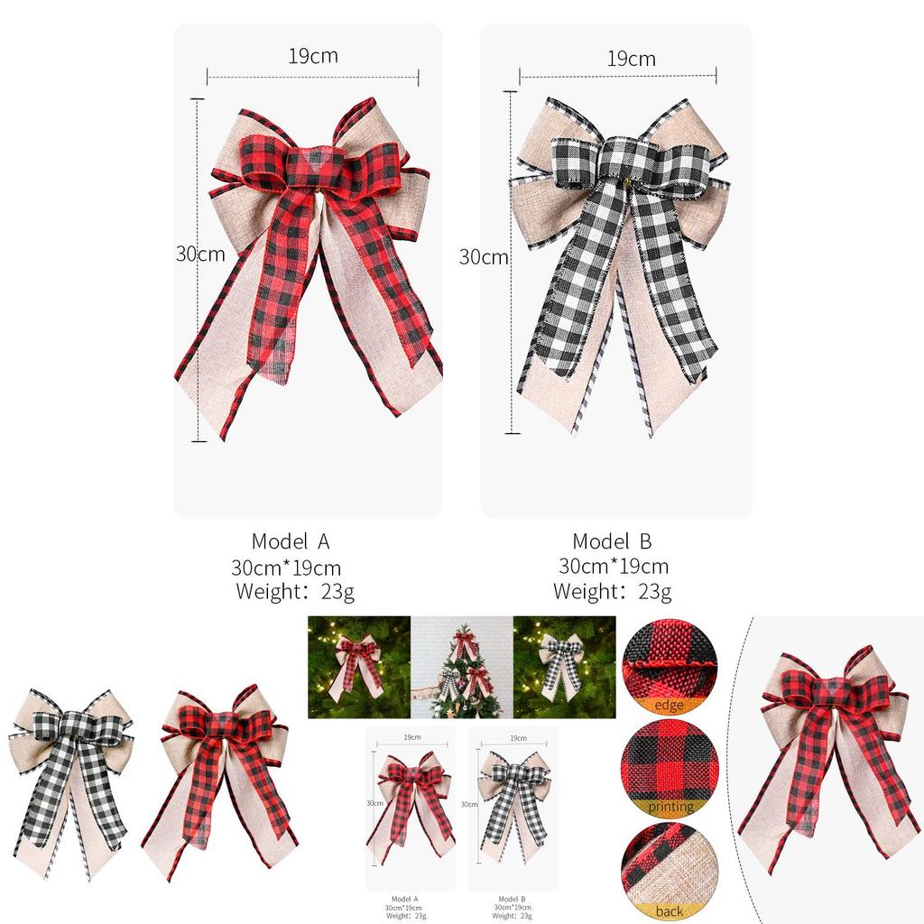 Charming Christmas Decor Bow Featuring Distinctive Plaid Edges For Trees