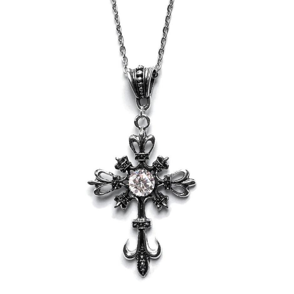 Gothic Punk Cross Necklace For Women With Crystal Pendant Fashion Jewelry Gift