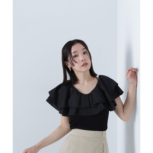 Natural Beauty Basic Ruffled Docking Knit Navy Women's Sweater,