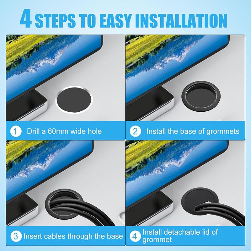 2/4Pcs Desk Cable Wire Grommet 60/80mm Desk Grommet Round Desk Cable Hole Cover Plastic Cable Wire Grommet Table Wire Organizer