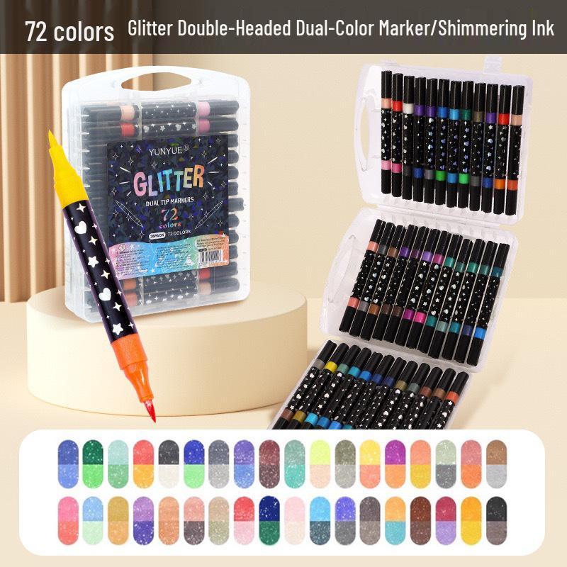 Double-Ended Glitter Marker Pen: Soft-Tip Watercolor Pen for Journaling & Painting, Non-Toxic & Washable, Ideal for Kids