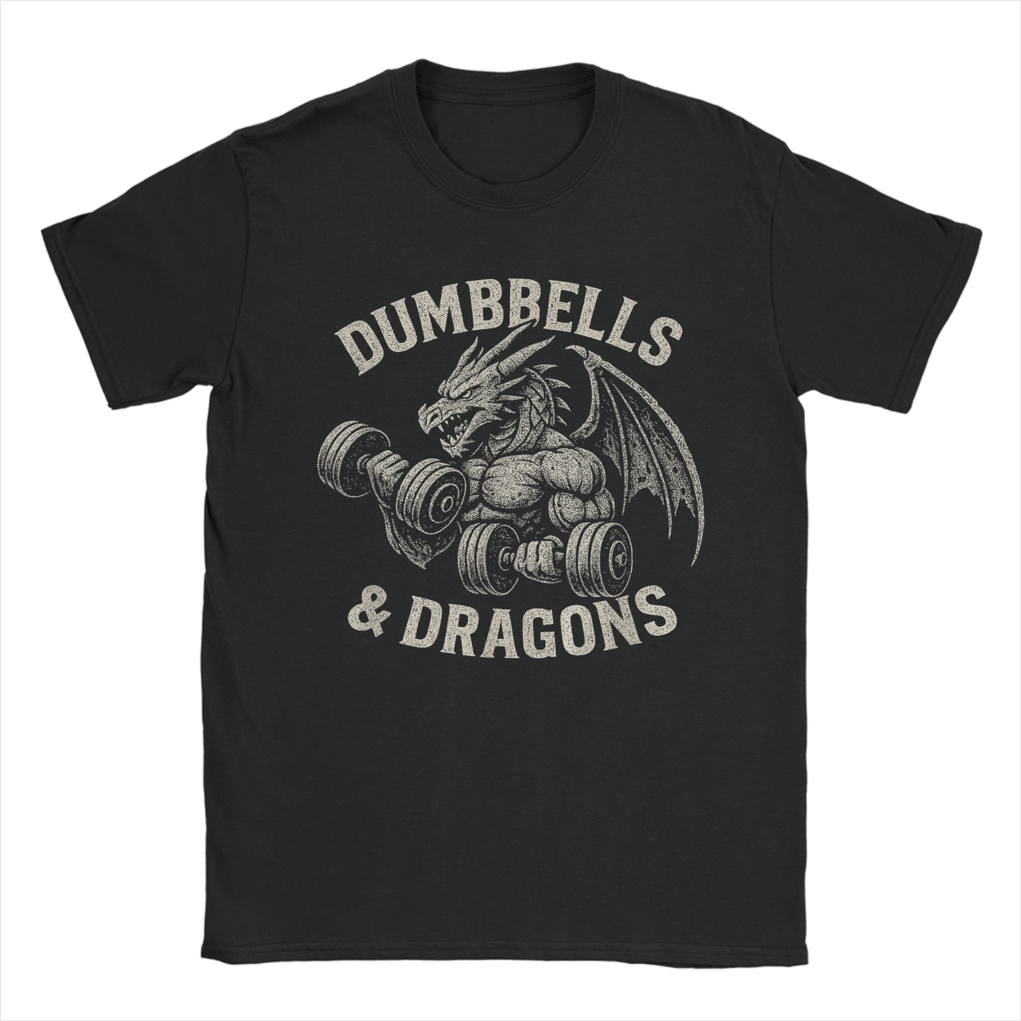 

Dumbbells and Dragons Distressed Workout Fantasy Design Men s T Shirts Novelty Tees Short Sleeve Crewneck T-Shirts Pure Cott... 5XL різнокольоровий