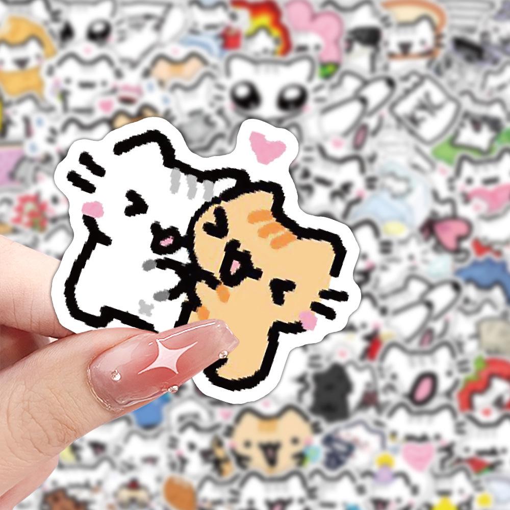 72 Cute Kitten Line Art Stickers: Cartoon Decorations for Phone Case & Laptop - Waterproof