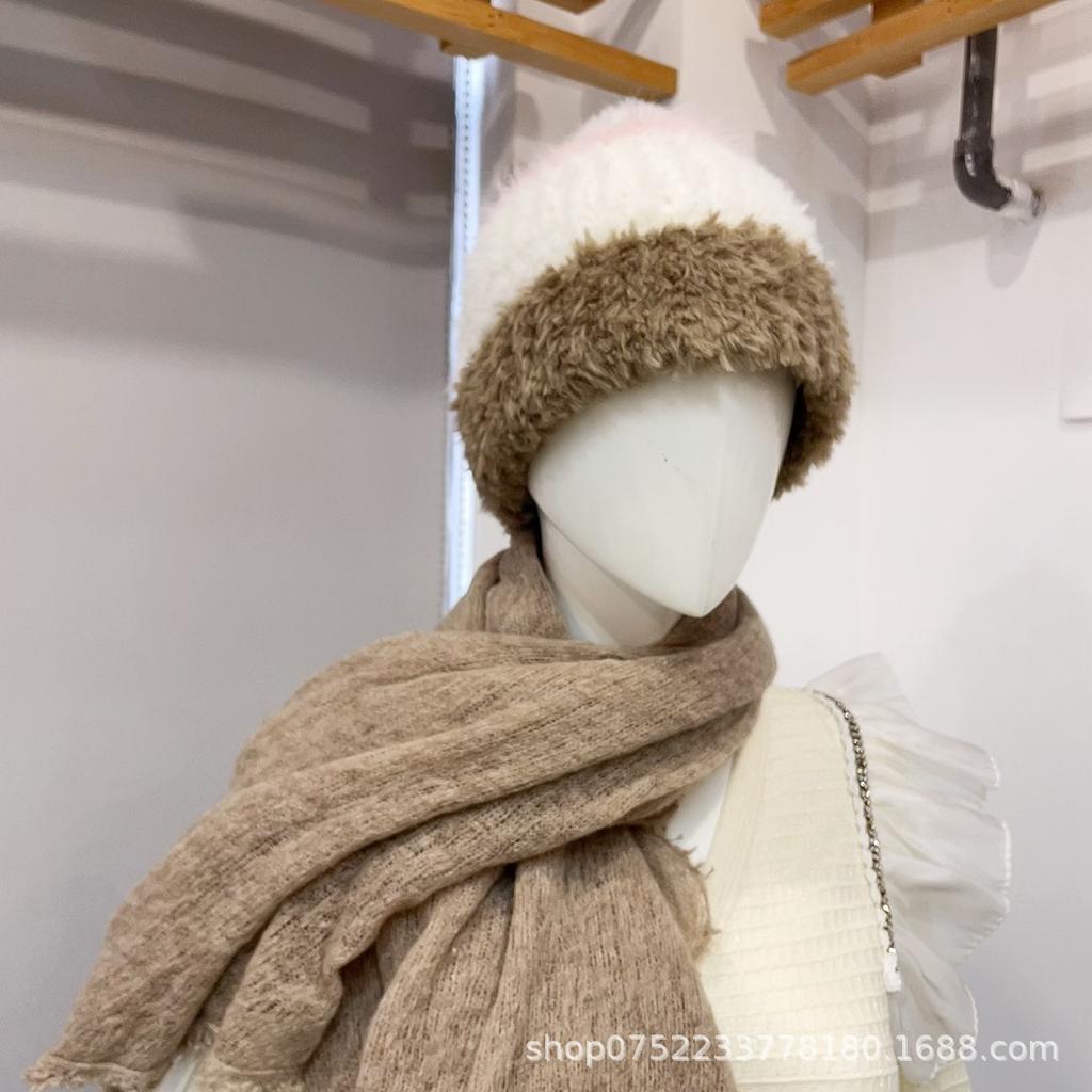 Thick Plush, Knitted Hat, Women's, Autumn and Winter Cold Resistant Woolen Hat, Warm Ear Protection, Small Face, Korean Version Big Head Circumference