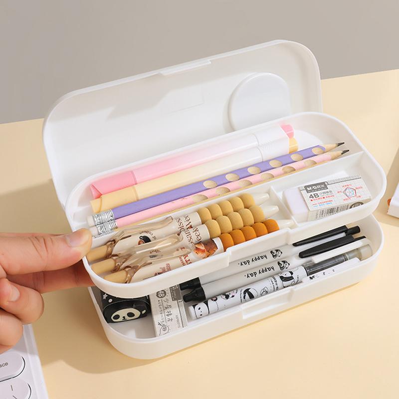 Kawaii Morandi Simple Pencil Case Student Large Capacity Double-Layer Pencil Case Cartoon Stationery Organizer School Supplies