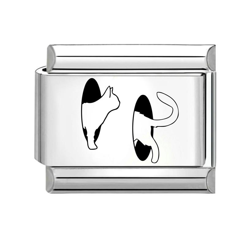 Fashion Cheese Painting Plate Lovely Cat Ball Heart Eyes Laser Engraving Charm Links Fit 9mm Stainless Steel Bracelet DIY Making