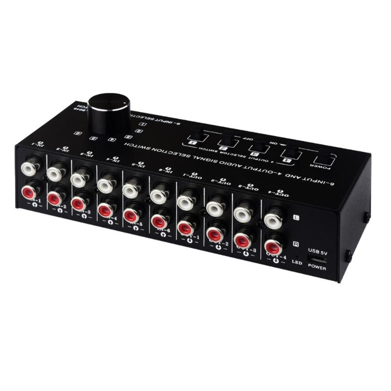 6 in 4 Out Sound Switcher Stereo Sound Switching Signal Source Switcher Selector Splitters Box Sound Signal Switching