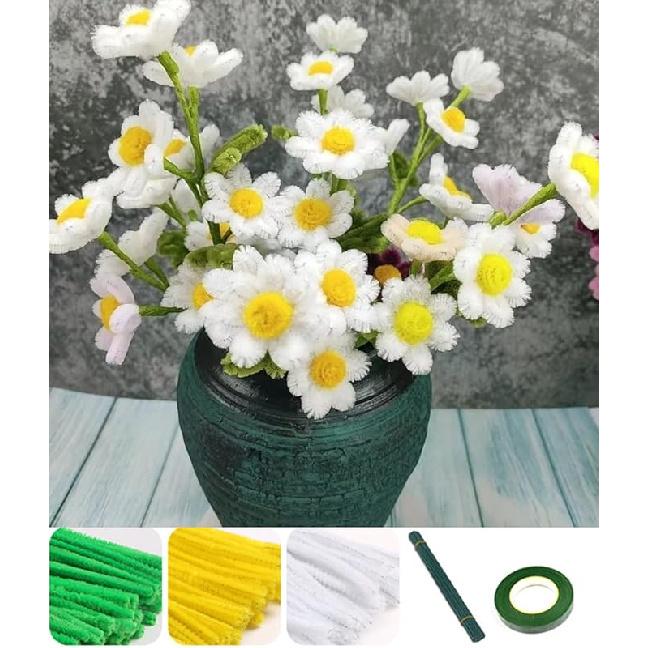 310PCS Pipe Cleaner Flower Kits for Little Daisies Making, YOOTOM Chenille Stems Daisy Flower Crafts, 30 Artificial Daisies Bouquets