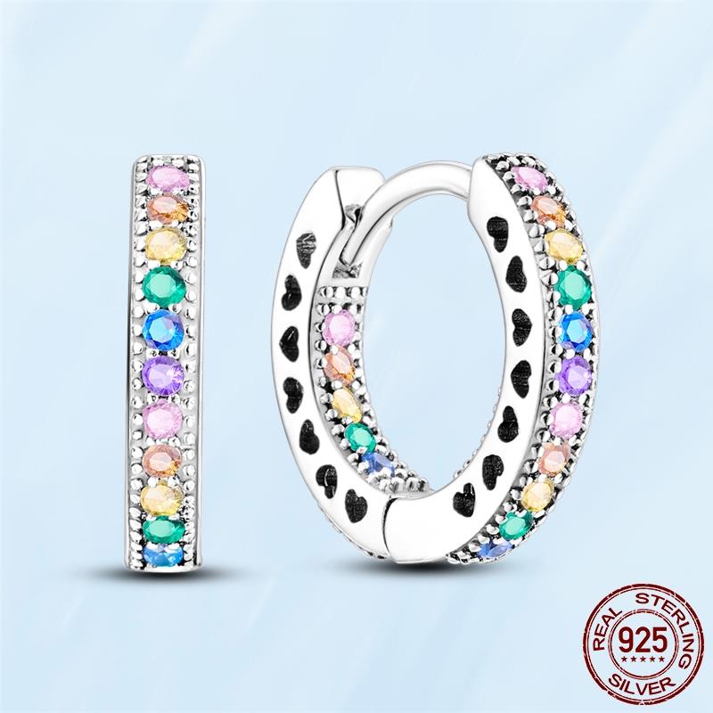 Real Original 925 Sterling Silver Daisy Flower Feather Hoop Heart Stud Earrings Fit Women Fashion Jewelry Engagement Party Gift