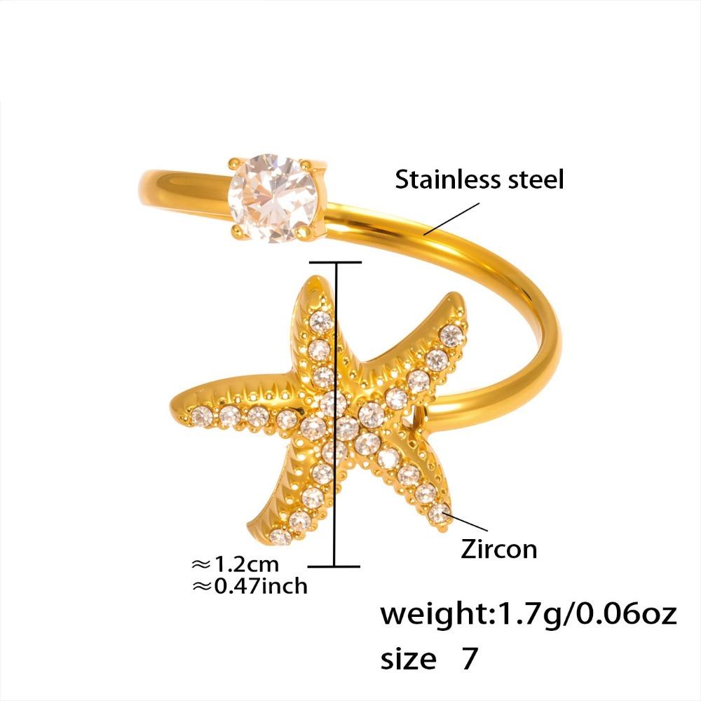 Exquisite Fish Tail Starfish Shell Finger Ring Jewelry Ocean Style Ring Cubic Zirconia Ring  Summer
