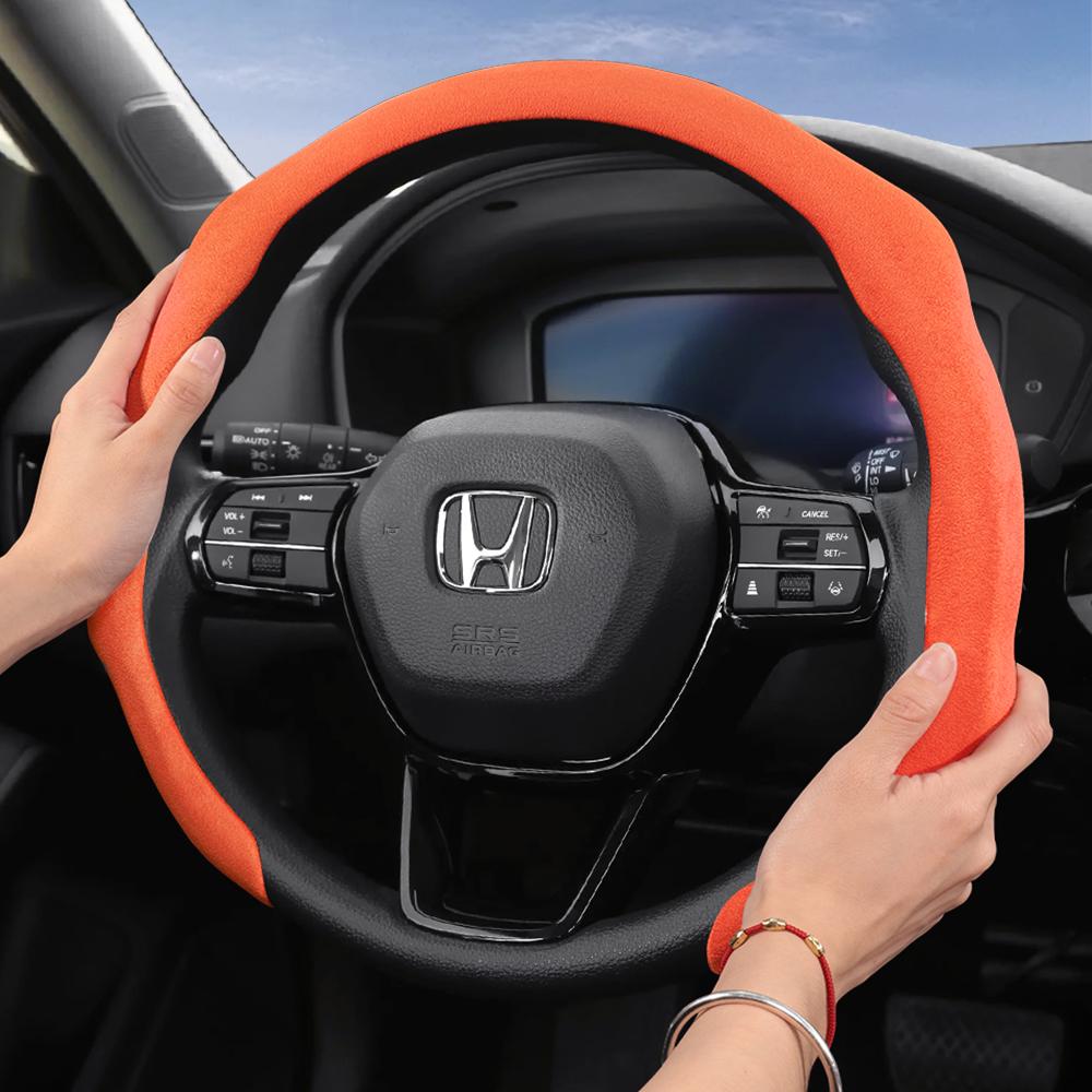 AAALV1 Suitable for Honda Premium Suede Snap-On Steering Wheel Cover Anti-Slip Durable Car Accessories Civic Fit 8Th Gen 8 City Accord 9 10 Vezel 