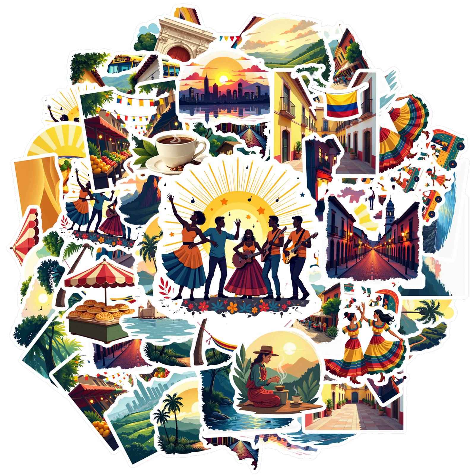 

35pcs Colorful Landscapes Stickers Traditional Colombian Culture Teacher Reward Stickers Graffiti Decals For Notebook Luggage