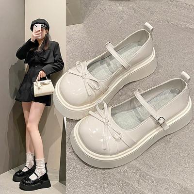 Mode Plattform Enkla Skor Dammode Höst Nya Rund Tå Låg Urringning Fjäril En Rem Mary Jane Skor