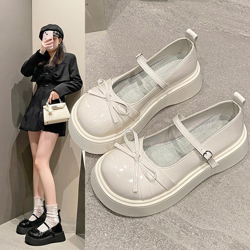 Fashion Platform Single Shoes Women's Fashion Autumn New Round Toe Shallow Mouth Butterfly One Strap Mary Jane Shoes
