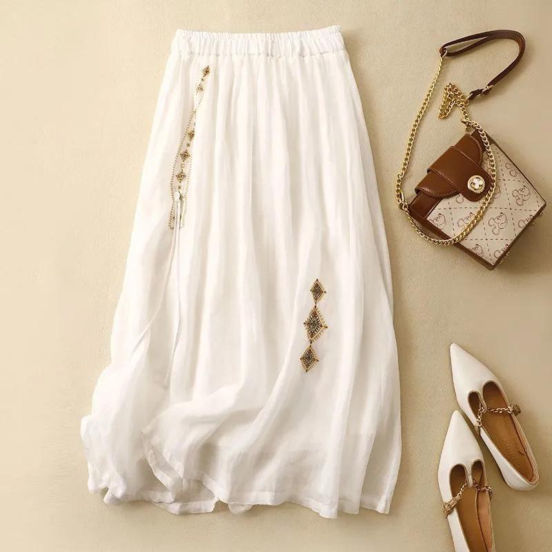 

Юбка Женская Летняя Повседневная Универсальная Эластичная С Высокой Посадкой Свободная Юбка Большого Размера Эластичная Приталенная Однотонная Платья M белый