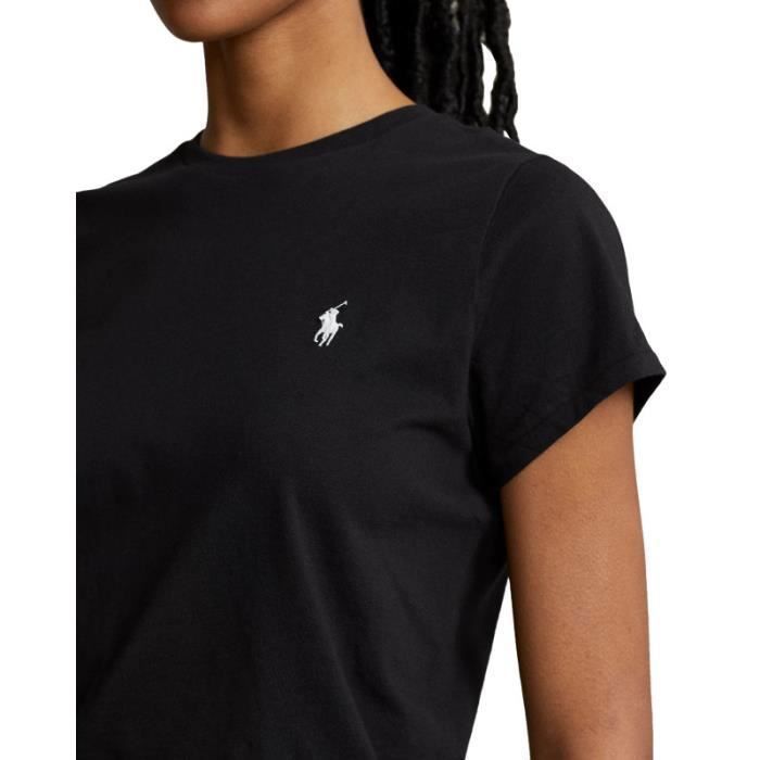 Tee Shirt Femme Ralph Lauren Noir - Col rond &amp; manches courtes - 100% Coton