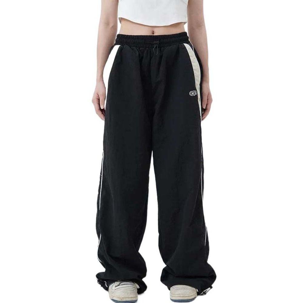 

Мешковатые спортивные штаны на шнурке, свободные широкие спортивные штаны для женщин, брюки для бега Y2k для девочек XL чёрный