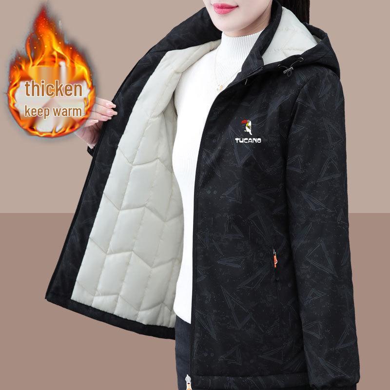 2024 Damen Winter Kapuzenjacke Warm Baumwolle für Mittelalte und Ältere