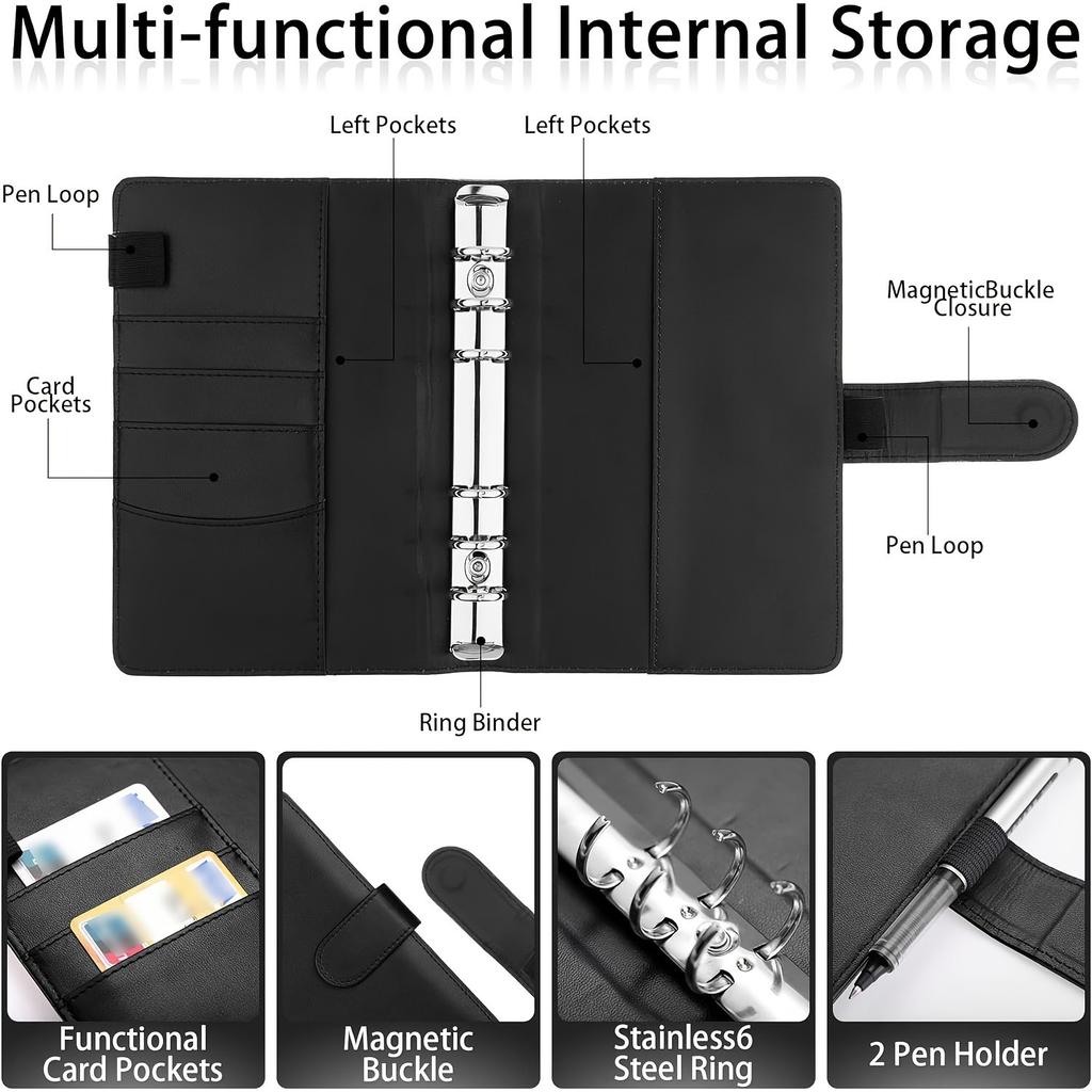 A6 Binder, Hand Account Book, Patterned Notebook, Leather PU Loose Leaf Notebook, Cash Loose Leaf Bag, Budget Card Notebook