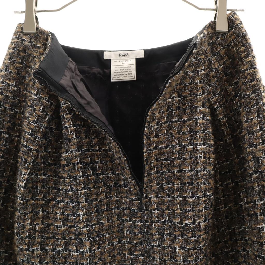 Rene made in Japan tweedowa spódnica midi 34 brązowa damska używana