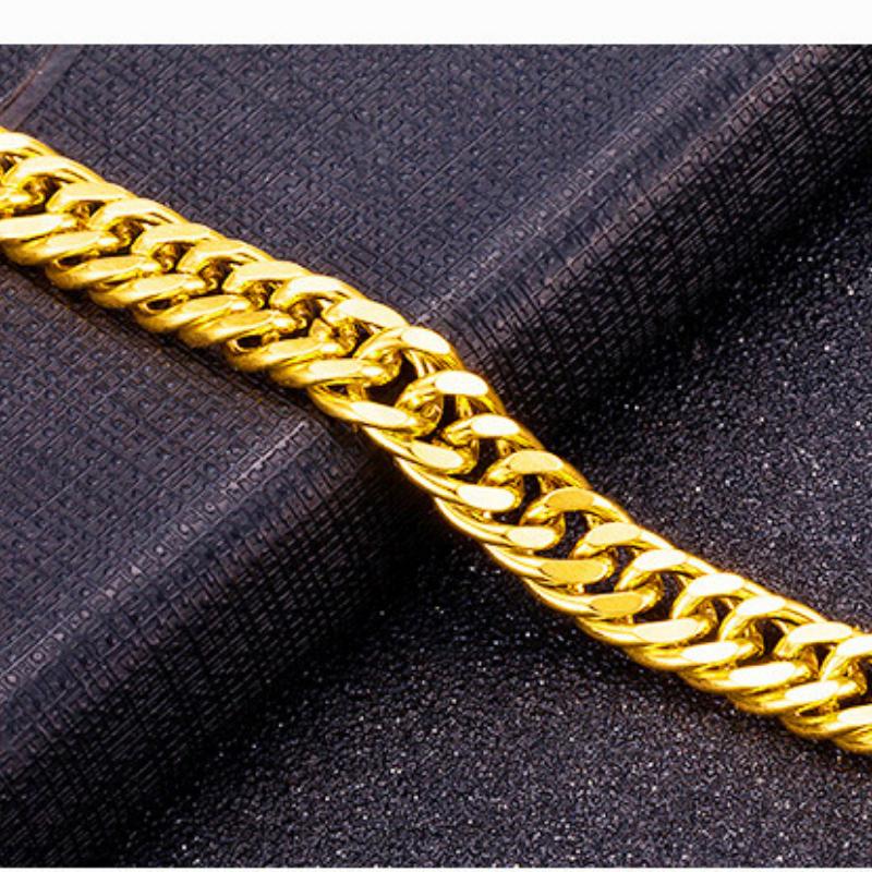 Copper Plated 24K Real Gold 8mm Double Buckle Imitation Gold Bracelet Long-lasting Non-fading Melted Gold Jewelry