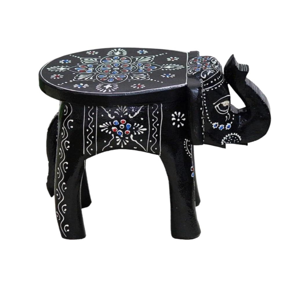 Hand-Crafted and Emboss Colorful Painted Wooden Elephant Shape Stool for Home/Office/Living or Bedroom Decor,Decorative Showpiece