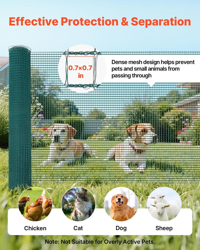 Temporary Fence with Posts, 0.9 X 15m Plastic Mesh Fencing, Garden Safety Fences Netting with Double-Spike Stakes & Guy Ropes, Temporary Fence for