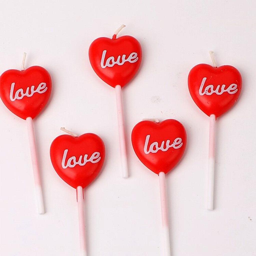 5pcs Heart Birthday Candles Cake Candles Cupcake Topper Candles Dessert Candle Holders for Wedding, Anniversary, Romantic Night