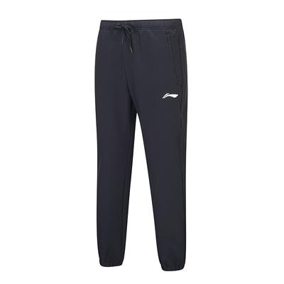 Calças Casuais de Lã Grossa com Punho Corta-vento Tecido Esportivo Li Ning Calças Masculinas Pretas AYKU811