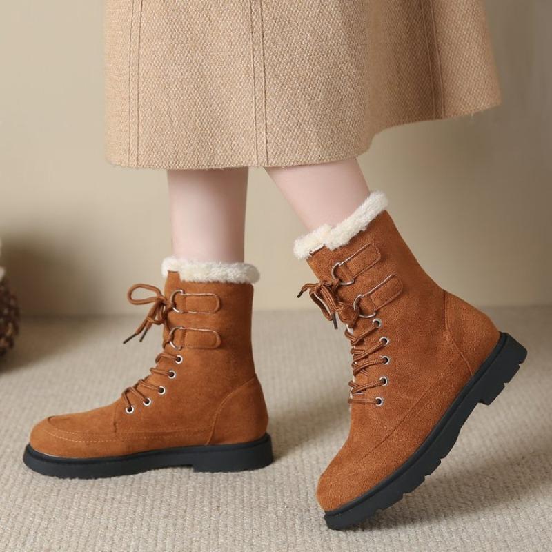 Winter New Thick Bottom Snow Boots for Women Large Size Warm Suede Casual Short Booties Lace Up Plush Cotton comfort Shoes